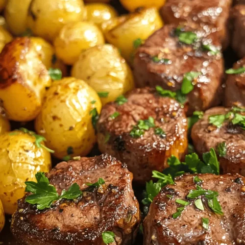 Garlic Butter Steak Bites and Potatoes is a dish that perfectly encapsulates comfort food at its finest. Imagine succulent pieces of tender steak, infused with the rich, savory essence of garlic and butter, paired with crispy, golden baby potatoes that offer a delightful crunch with every bite. This recipe is not only a feast for the taste buds but also a quick and easy option for any home cook looking to whip up a hearty meal without spending hours in the kitchen.