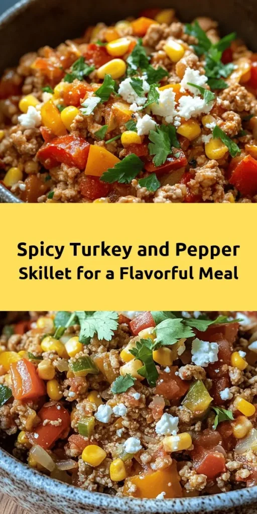 Looking for a flavorful and healthy dinner option? Try this Spicy Turkey & Pepper Delight! This quick and easy recipe features ground turkey sautéed with vibrant bell peppers, onions, and garlic, all simmered in diced tomatoes and sweet corn. Seasoned with cumin and smoked paprika, it’s packed with taste and can be customized to your spice preference. Serve it warm in bowls or over rice for a satisfying meal your family will love! Garnish with fresh herbs and crumbled feta for an extra touch. Enjoy!