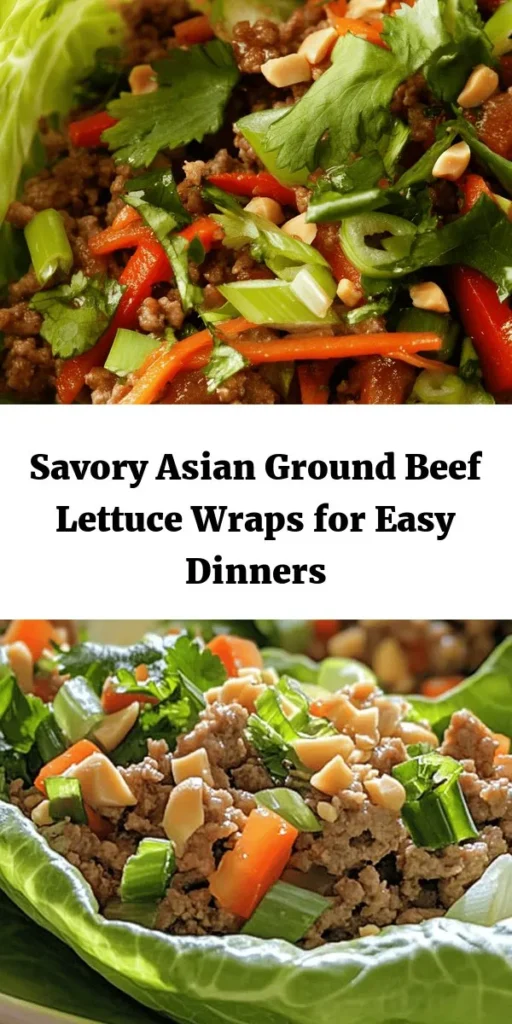 Enjoy a delicious and healthy meal with these Asian-Style Ground Beef Lettuce Wraps! Packed with savory flavors from ground beef, fresh veggies, and a delicious soy-hoisin sauce, they are easy to make and perfect for a quick weeknight dinner or a fun appetizer. Just scoop the flavorful beef mixture into crisp lettuce leaves, top with green onions and cilantro, and dig in. Great for serving a crowd or enjoying on your own!