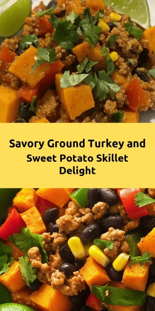 Looking for a delicious and nutritious one-pan meal? Try this Ground Turkey Sweet Potato Skillet! Packed with lean turkey, sweet potatoes, black beans, and corn, it's a flavorful dish that comes together in just 35 minutes. Perfect for busy weeknights, this easy recipe is seasoned with smoked paprika and cumin for a tasty twist. Top with fresh cilantro and a squeeze of lime for the finishing touch. Enjoy a healthy meal that's both satisfying and simple!