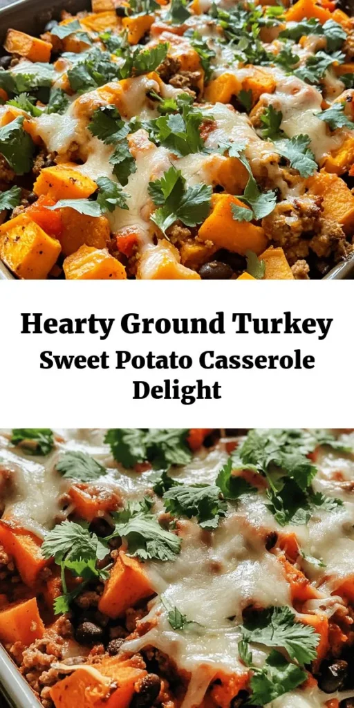 Looking for a comforting and nutritious dish? Try this Ground Turkey Sweet Potato Casserole! Packed with lean ground turkey, sweet potatoes, and colorful veggies, it’s a wholesome meal perfect for any night of the week. With flavors from spices like cumin and smoked paprika, this casserole is as delicious as it is easy to make. Topped with gooey cheese and optionally garnished with fresh cilantro or green onions, this dish will be a hit with the whole family. Enjoy a hearty serving in just 50 minutes!