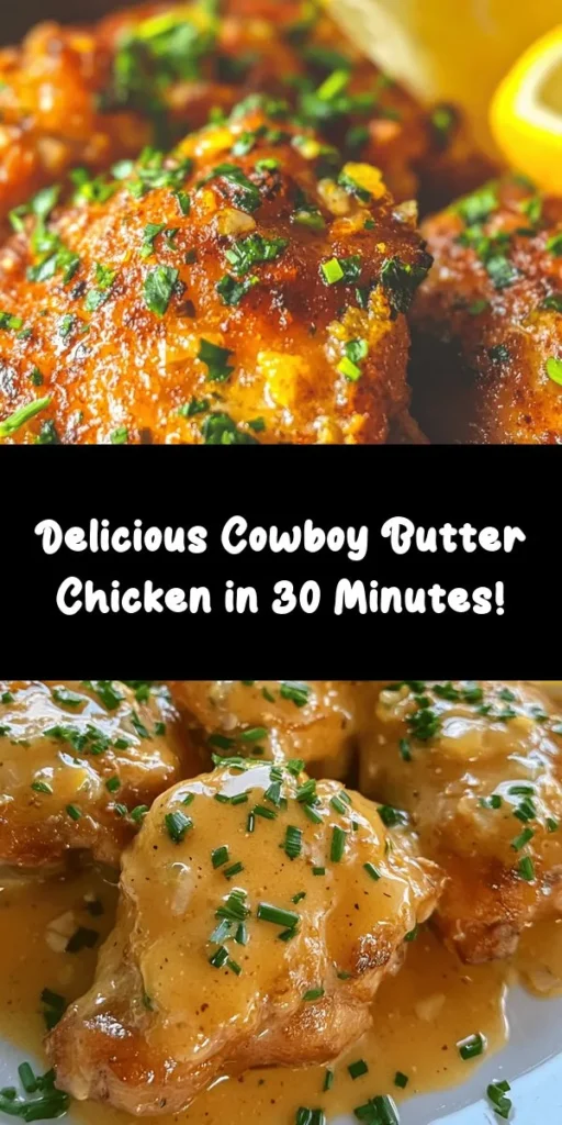 Discover the creamy goodness of Easy Cowboy Butter Chicken! This quick recipe features juicy chicken thighs smothered in a flavorful garlic-herb butter with just the right amount of spice. Perfect for busy weeknights, it takes only 30 minutes from start to finish. Serve it up with a squeeze of fresh lemon for an extra zing, and enjoy a delicious meal that’s sure to impress! Your family will be asking for seconds! 🍗💖