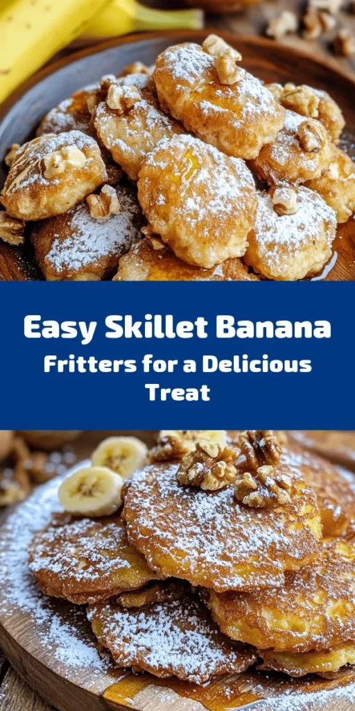 Indulge in these delicious Skillet Banana Fritters Delight! Perfect for breakfast or a sweet snack, these easy-to-make fritters are made with ripe bananas, warm spices, and can be enhanced with nuts for added crunch. Simply mix your ingredients, fry them up, and enjoy sprinkled with powdered sugar and a drizzle of honey or maple syrup. With just 20 minutes from start to finish, you’ll have a delightful treat that everyone will love!