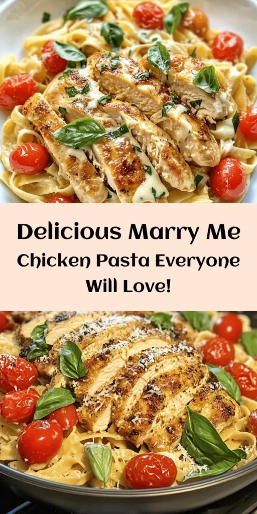 Indulge in the deliciousness of Marry Me Chicken Pasta! Perfect for date nights or any special occasion, this easy recipe features tender chicken breasts cooked with garlic, cherry tomatoes, and a creamy Parmesan sauce. Toss in some fettuccine for a dish that's sure to impress. Ready in just 35 minutes, this meal is a delightful blend of flavors that will have your loved ones asking for seconds. Garnish with fresh basil and enjoy!