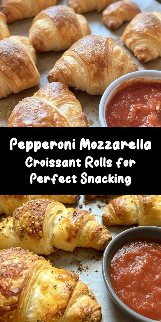 Get ready for a delicious snack with these Mozzarella Pepperoni Croissant Rolls! In just 30 minutes, you can create this cheesy, savory treat using refrigerated crescent roll dough, fresh mozzarella, and tasty pepperoni, perfectly seasoned with Italian spices. Bake until golden and enjoy them warm with marinara sauce for dipping. Perfect for parties or a quick weeknight bite, these rolls are sure to impress!
