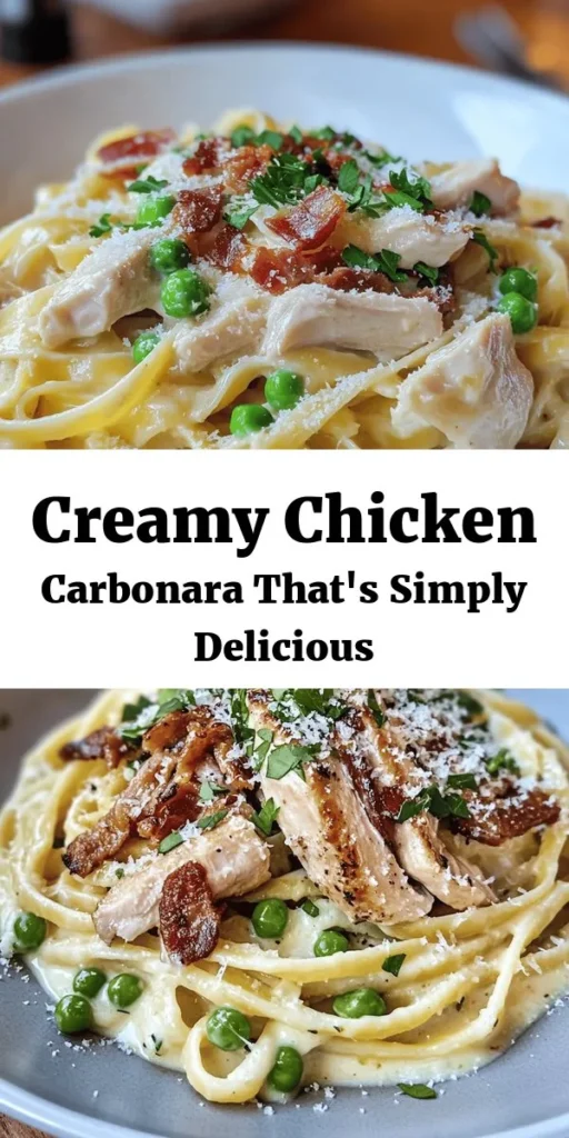 Indulge in the creamy goodness of the Best-Ever Chicken Carbonara! This quick and easy recipe combines tender chicken, crispy pancetta, and al dente pasta in a rich sauce made from eggs and Pecorino Romano cheese. With just a few ingredients and simple steps, you can whip up a restaurant-quality dish in under 30 minutes. Perfect for weeknight dinners or special occasions, this carbonara is sure to impress. Don’t forget to garnish with fresh parsley for an added touch!