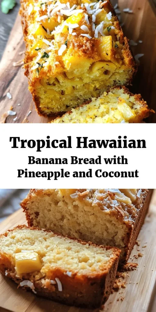 Dive into a slice of paradise with this Tropical Delight Hawaiian Banana Bread! Infused with sweet bananas, juicy pineapple, and chewy coconut, this recipe is the perfect way to brighten your day. It's easy to make—just mix your ingredients, bake, and enjoy! With a hint of cinnamon and optional nuts for added crunch, this bread is fantastic warm or at room temperature. Great for breakfast, snacks, or dessert. Bring a taste of the tropics to your kitchen!