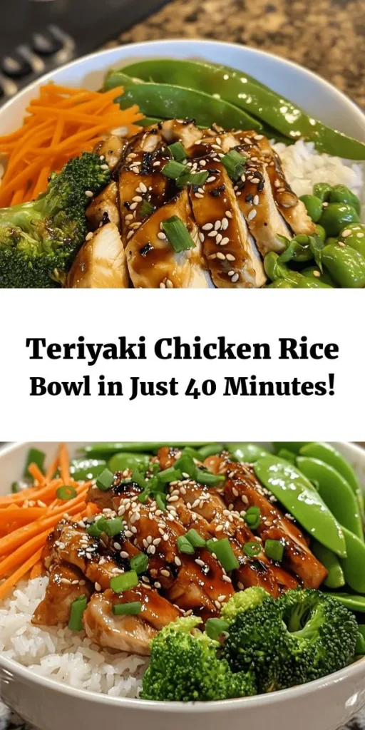 Indulge in a delicious Teriyaki Chicken Rice Bowl that's perfect for any meal! This easy recipe features tender chicken thighs simmered in flavorful teriyaki sauce, served over fluffy jasmine rice and topped with vibrant stir-fried vegetables like broccoli, snap peas, and carrots. Garnish with sesame seeds and green onions for added crunch. Ready in just 40 minutes, it's a delightful dish the whole family will love! Enjoy a taste of Japan at home!