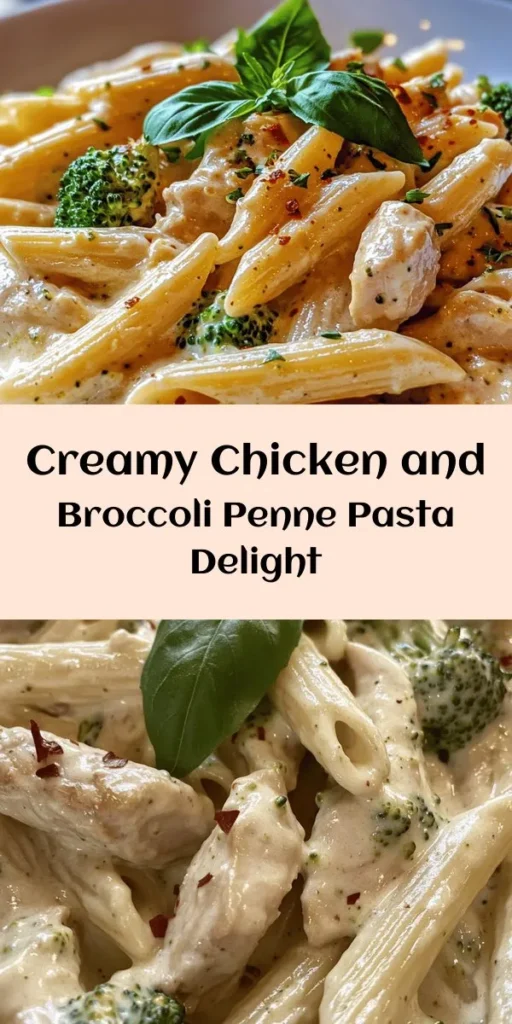 Indulge in this creamy broccoli and chicken penne recipe that's perfect for a cozy dinner! Made with tender penne pasta, juicy chicken, and vibrant broccoli, this dish is not only delicious but also quick to prepare. The rich cream sauce with Parmesan and a hint of garlic brings it all together. Ready in just 30 minutes, serve it up with fresh basil for an extra touch. Enjoy a comforting meal that the whole family will love! 🍝🥦