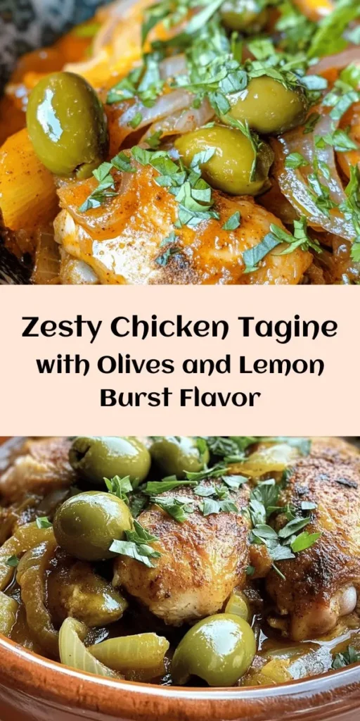 Discover the vibrant flavors of this Zesty Chicken Tagine with Olives & Lemons! This hearty dish features succulent chicken thighs simmered in a tantalizing mix of spices, garlic, and creamy chickpeas, all balanced with zesty lemon and briny olives. It's a delightful meal perfect for family gatherings or a cozy night in. Serve it alongside couscous or crusty bread for a complete experience. Get ready to impress your taste buds!