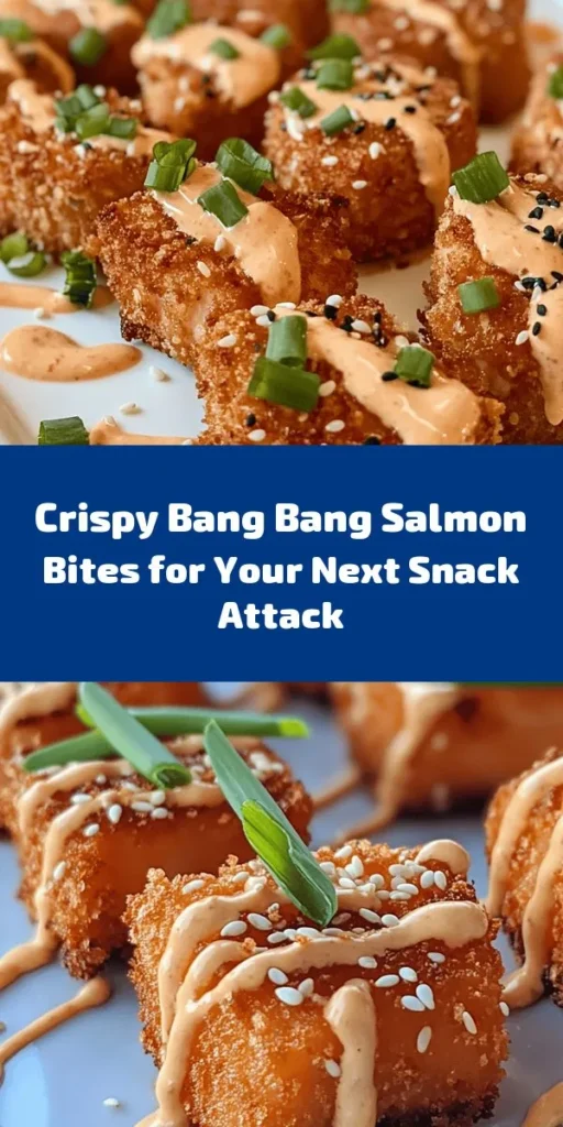 Try these Crispy Bang Bang Salmon Bites for a delicious and easy appetizer! With seasoned salmon coated in crunchy panko breadcrumbs, they're fried to golden perfection and served with a spicy-sweet Bang Bang sauce. Perfect for parties or a flavorful snack at home! Just 20 minutes of prep time and a total of 40 minutes to make. Garnish with green onions and sesame seeds for that final touch. Dive into this mouthwatering treat today!