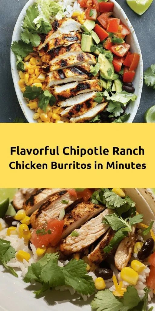 Get ready to spice up your dinner with this Easy Chipotle Ranch Grilled Chicken Burrito! Juicy marinated chicken is grilled to perfection and wrapped in a soft tortilla with a mix of rice, black beans, corn, and fresh veggies. This recipe is quick, taking just 25 minutes from prep to plate, making it perfect for busy weeknights. Serve with lime wedges for an extra kick and enjoy a flavorful meal that everyone will love!