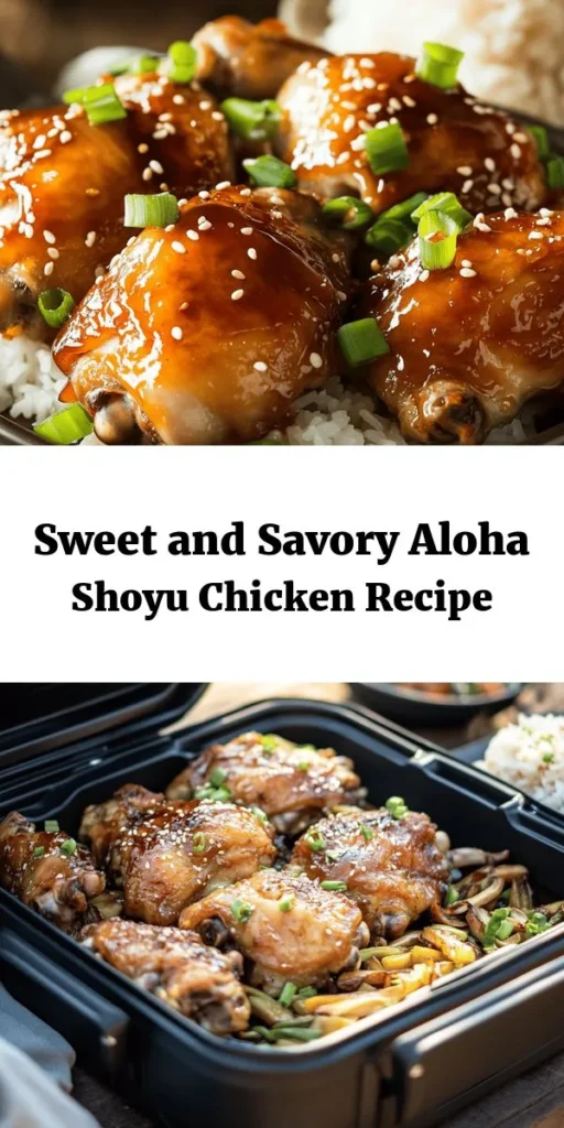 Experience the tropical flavors of Aloha Shoyu Chicken with this easy recipe! Tender chicken thighs soak in a delicious marinade of soy sauce, brown sugar, rice vinegar, honey, garlic, and ginger. Bake to perfection for juicy, flavorful chicken that’s garnished with green onions and sesame seeds. Perfect served with steamed rice and veggies for a complete meal. Ideal for weeknight dinners or impressing guests. Make it today!