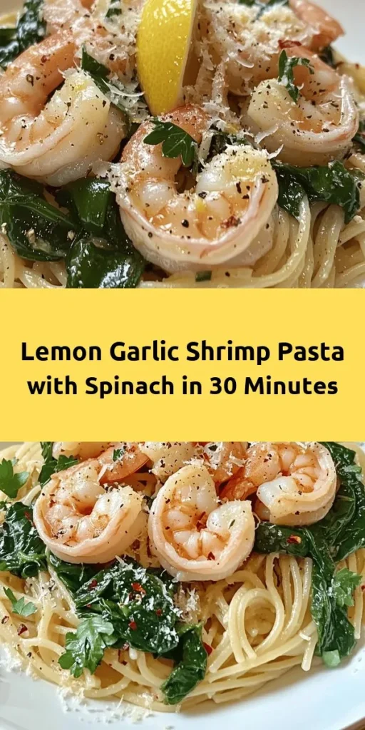 Savor the fresh flavors of Zesty Lemon Garlic Shrimp Pasta with Spinach, a quick and delicious dish ready in just 20 minutes! Perfect for any night, this recipe features tender shrimp, vibrant spinach, and a zesty lemon-garlic sauce that ties it all together. Toss in some al dente spaghetti or linguine, and finish with a sprinkle of Parmesan for the ultimate comfort meal. Great for families and impressing guests alike! 🍋🦐✨