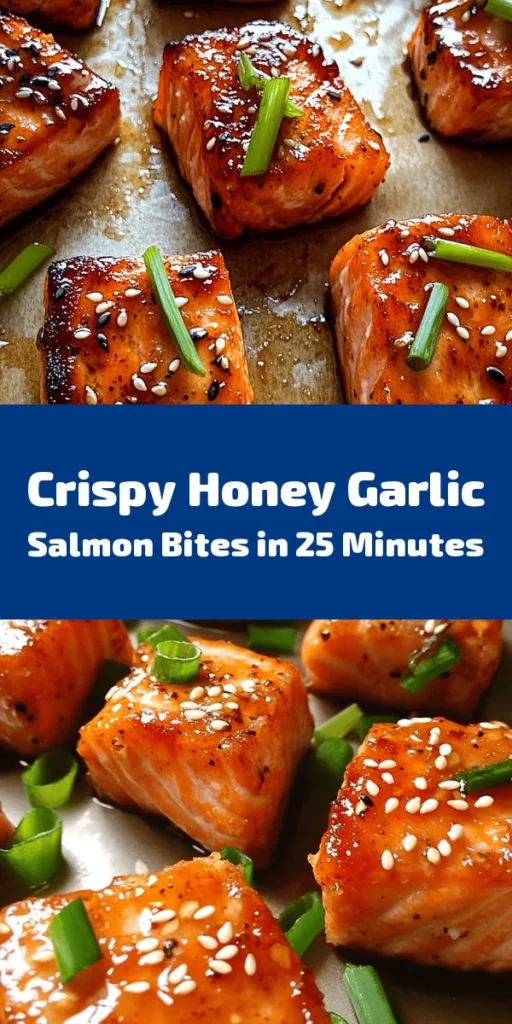 Indulge in these Crispy Honey Garlic Salmon Bites that burst with flavor! Perfect for dinner or as an appetizer, these bite-sized delights are coated in a sweet and savory marinade made with honey, garlic, and soy sauce, then fried to golden perfection. Each piece is crispy on the outside, tender on the inside, and glazed in a delicious honey garlic sauce. Garnish with green onions and sesame seeds for an extra touch! Enjoy a burst of taste in every bite!
