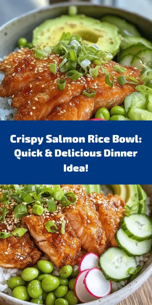Create a delicious and nutritious Crispy Salmon and Rice Bowl at home with this easy recipe! Featuring perfectly cooked sushi rice topped with crispy salmon fillets, creamy avocado, and tasty edamame, this bowl is as beautiful as it is flavorful. Finished with a homemade sauce and fresh veggies, it’s perfect for a quick lunch or dinner. Enjoy a healthy meal that’s both satisfying and full of vibrant flavors! Try it today!