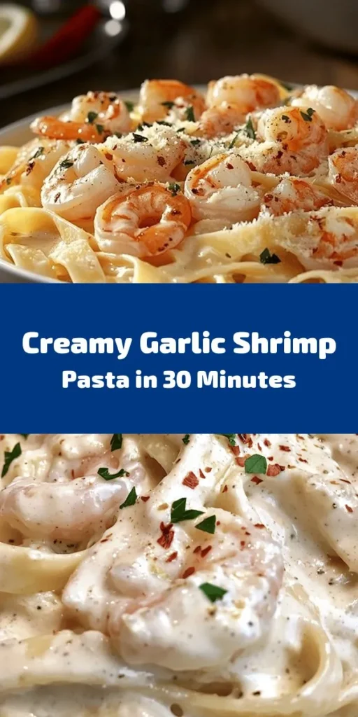 Indulge in this creamy garlic shrimp pasta that is sure to impress! With just a few simple ingredients like succulent shrimp, fettuccine, and a rich garlic cream sauce, you can whip up a delightful meal in just 30 minutes. Perfect for busy weeknights or special occasions, this dish features a hint of lemon zest and red pepper flakes for an extra kick. Garnish with fresh parsley for a beautiful presentation. Try it today!