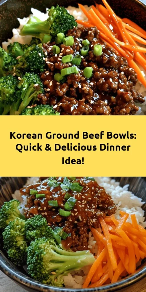 Bring a taste of Korea to your dinner table with this delicious Savory Korean Ground Beef Bowl! Packed with flavor from ground beef, soy sauce, garlic, ginger, and a hint of spice, this quick and easy recipe is ready in just 25 minutes. Serve it over fluffy jasmine rice and top with vibrant veggies like steamed broccoli and carrots. Finish with sesame seeds and optional sriracha for an extra kick. Perfect for weeknight meals or when you're craving something hearty and comforting!