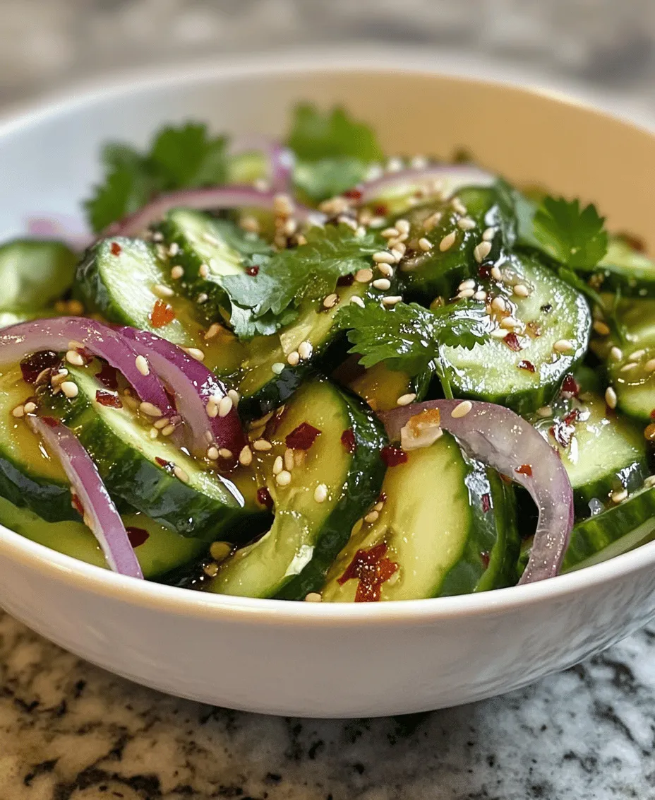 The Asian Cucumber Salad is more than just a side dish; it is a vibrant, refreshing experience that tantalizes the taste buds and invigorates the senses. Perfect for any meal or occasion, this salad embodies the essence of Asian cuisine, where fresh ingredients and bold flavors harmoniously come together. Whether served at a summer barbecue, alongside grilled meats, or as a light lunch on its own, this salad is versatile enough to fit any culinary context.