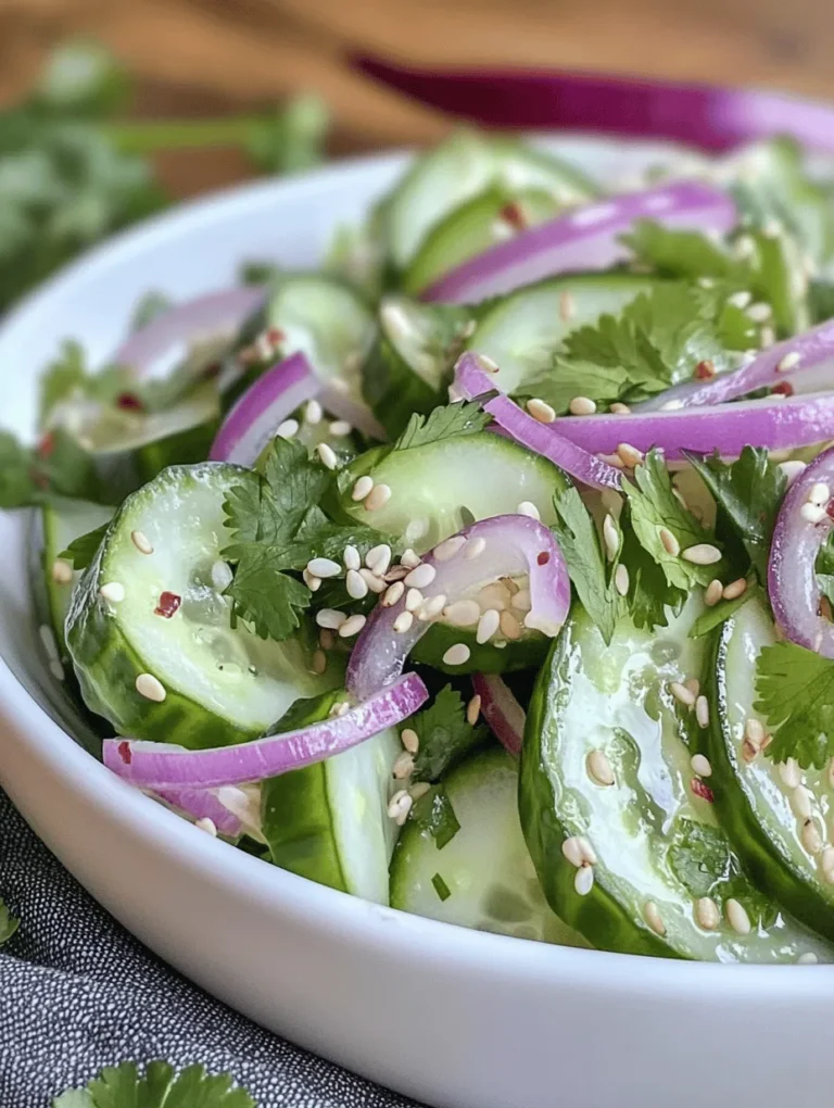 The Asian Cucumber Salad is more than just a side dish; it is a vibrant, refreshing experience that tantalizes the taste buds and invigorates the senses. Perfect for any meal or occasion, this salad embodies the essence of Asian cuisine, where fresh ingredients and bold flavors harmoniously come together. Whether served at a summer barbecue, alongside grilled meats, or as a light lunch on its own, this salad is versatile enough to fit any culinary context.
