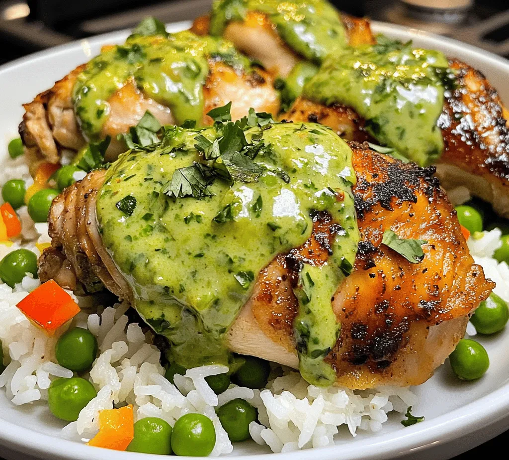 Welcome to the vibrant world of Peruvian cuisine, where the rich tapestry of flavors and aromas comes together to create unforgettable dishes. Today, we're diving into a delightful recipe for <strong>Peruvian Chicken & Rice with Green Sauce</strong>. This dish is not only a celebration of Peru’s culinary heritage but also an embodiment of comfort and exotic appeal, making it a fantastic choice for both family dinners and special gatherings.” /></p>
</p>
<h3>Cooking the Chicken</h3>
</p>
<p>To achieve the perfect sear on your chicken, begin by heating a large skillet over medium-high heat. Add a tablespoon of vegetable oil and let it warm until shimmering, which typically takes about a minute. Place the seasoned chicken thighs in the skillet, ensuring not to overcrowd the pan, as this will prevent proper browning. The ideal temperature for searing chicken is around 400°F (204°C).</p>
</p>
<p>Cook the chicken for about 5-7 minutes on each side until a golden-brown crust forms. During this process, look for signs that indicate doneness: the chicken should easily release from the skillet, and a meat thermometer inserted into the thickest part should read 165°F (74°C). Once cooked, remove the chicken from the skillet and let it rest for a few minutes before slicing. This resting period allows the juices to redistribute, ensuring tender and moist chicken.</p>
</p>
<h3>Sautéing the Vegetables</h3>
</p>
<p>Sautéing onions and garlic is crucial for developing the rich flavor base of this dish. After removing the chicken, lower the heat to medium and add another tablespoon of oil if needed. Toss in diced onions, allowing them to cook for 3-4 minutes until they become translucent and fragrant. Next, add minced garlic and sauté for an additional 30 seconds, just until aromatic. Be careful not to let the garlic burn, as it can turn bitter and spoil the flavor profile.</p>
</p>
<p>Once the onions and garlic are perfectly sautéed, it’s time to toast the rice. Add the uncooked rice to the skillet, stirring constantly for about 2-3 minutes. This step enhances the nuttiness of the rice, adding depth to the overall flavor of the dish. You’ll know it’s ready when the grains are slightly translucent and have absorbed the flavors from the onions and garlic.</p>
</p>
<h3>Cooking the Rice</h3>
</p>
<p>Now that your rice is toasted, it’s time to cook it through. Pour in the chicken broth—about 2 cups for each cup of rice—and bring the mixture to a boil. Once boiling, reduce the heat to low, cover the skillet, and let it simmer for about 15-20 minutes. This gentle cooking allows the rice to absorb the liquid fully and become fluffy.</p>
</p>
<p>Five minutes before the cooking time is up, add the frozen peas directly to the rice. They will steam perfectly in the residual heat, brightening the dish and adding a pop of color as well as nutrition. Once the rice is tender and the liquid is absorbed, remove it from the heat and fluff it with a fork to separate the grains.</p>
</p>
<h3>Making the Green Sauce</h3>
</p>
<p>The vibrant green sauce is what sets this Peruvian chicken and rice dish apart. To create it, combine fresh cilantro, parsley, jalapeño, garlic, lime juice, and olive oil in a blender or food processor. Blend until smooth, adjusting the consistency with a little water if needed. Taste and season with salt, adding more jalapeño if you prefer a spicier kick. This sauce not only enhances the flavor of the chicken but also acts as a refreshing condiment that ties the entire dish together.</p>
</p>
<p>For an added dimension, consider incorporating avocado into the sauce for a creamier texture or a splash of vinegar for extra tang. This green sauce is versatile and can be adjusted to suit your personal taste preferences, making it a delightful addition to your culinary repertoire.</p>
</p>
<h3>Serving Suggestions</h3>
</p>
<p>When it comes to serving Peruvian chicken and rice, presentation can elevate the dining experience. For a vibrant family-style presentation, serve the rice in a large bowl, topped with sliced chicken and drizzled with green sauce. Garnish with extra cilantro leaves and lime wedges for a fresh touch. This communal style encourages sharing and interaction, making it perfect for family gatherings or casual get-togethers.</p>
</p>
<p>Alternatively, for a more refined plated presentation, arrange a mound of rice on each plate, place the sliced chicken artfully on top, and drizzle the green sauce generously over everything. This method allows each diner to experience the flavors in their own unique way.</p>
</p>
<h3>Nutritional Information</h3>
</p>
<p>This Peruvian Chicken & Rice with Green Sauce is not only delicious but also packed with nutritional benefits. A typical serving contains approximately:</p>
</p>
<p>– <strong>Calories:</strong> 450-500</p>
<p>– <strong>Protein:</strong> 30g</p>
<p>– <strong>Carbohydrates:</strong> 50g</p>
<p>– <strong>Fats:</strong> 15g</p>
</p>
<p>The dish is rich in vitamins and minerals, particularly from the chicken, which provides essential proteins and B vitamins, and the vegetables, which contribute vitamin C and fiber. The addition of green sauce, rich in fresh herbs, adds antioxidants that can boost overall health.</p>
</p>
<h3>Cultural Significance of the Dish</h3>
</p>
<p>In Peruvian culture, chicken and rice are staples that often appear at family gatherings and celebrations. This dish echoes the warmth and hospitality of Peruvian households, where meals are not just about nourishment but about connection. The combination of flavors tells a story of diverse influences, from indigenous ingredients to Spanish culinary techniques, reflecting the rich tapestry of Peru’s heritage.</p>
</p>
<p>It’s common for families to gather around the table to enjoy this dish, sharing laughter and stories while savoring each bite. The communal aspect of dining is a cherished practice in Peruvian culture, where food serves as a bridge between generations, preserving traditions and fostering new memories.</p>
</p>
<h3>Conclusion</h3>
</p>
<p>Peruvian Chicken & Rice with Green Sauce represents not just a meal but a celebration of flavors and cultural heritage. Its comforting nature makes it an ideal dish for both casual weeknight dinners and festive family gatherings. The ease of preparation, coupled with the delightful interplay of spices and textures, ensures that this recipe becomes a favorite for many.</p>
</p>
<p>Encouraging readers to embrace the cooking process, this dish serves as a reminder of the joy found in both creating and sharing food. Whether enjoyed in a family-style setting or plated elegantly for guests, this recipe speaks to the heart of home-cooked meals. We invite you to try your hand at this delicious Peruvian classic and experience the warmth and flavor it brings to your table.</p>
<div id=