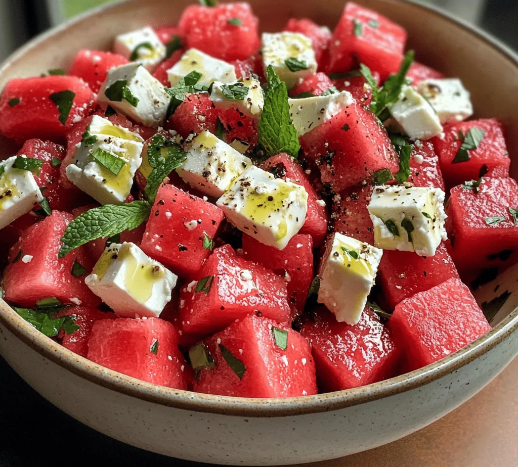 The Zesty Watermelon Feta Salad is a celebration of summer itself. Its appeal lies not only in its refreshing taste but also in its vibrant colors, making it an eye-catching addition to any dining table. The combination of sweet, juicy watermelon and crumbly, tangy feta cheese creates a flavor profile that is both surprising and delightful. Adding fresh mint elevates this dish, providing a burst of aromatic freshness that complements the main ingredients beautifully.