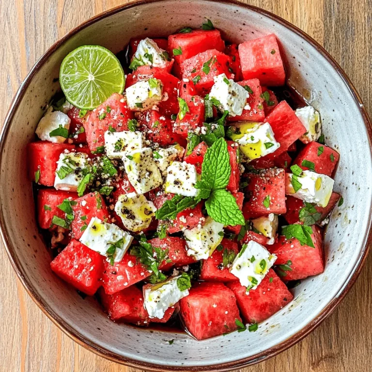 The Zesty Watermelon Feta Salad is a celebration of summer itself. Its appeal lies not only in its refreshing taste but also in its vibrant colors, making it an eye-catching addition to any dining table. The combination of sweet, juicy watermelon and crumbly, tangy feta cheese creates a flavor profile that is both surprising and delightful. Adding fresh mint elevates this dish, providing a burst of aromatic freshness that complements the main ingredients beautifully.