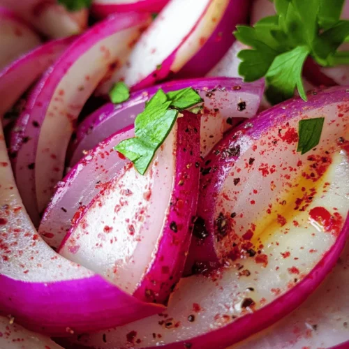 When looking for a dish that combines simplicity and vibrant flavor, Zesty Sumac Onions stand out as a delightful option. This dish captures the essence of Middle Eastern cuisine, where fresh ingredients and bold flavors come together to create something truly special. The appeal of Zesty Sumac Onions lies not only in their tangy and slightly sweet profile but also in their versatility. Whether served as a side dish, a salad topping, or a garnish for grilled meats, these onions can elevate any meal with their striking taste and visual appeal.