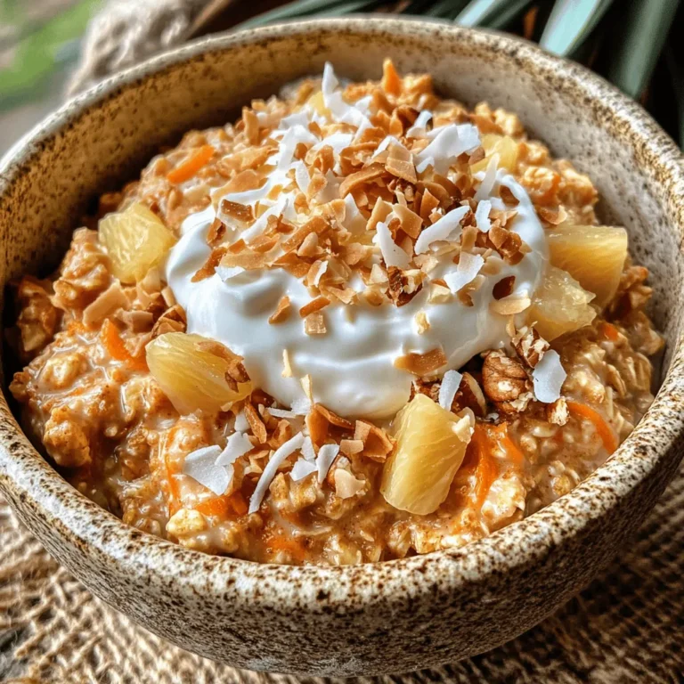 Imagine waking up to the comforting aroma of freshly baked carrot cake, but instead of a slice of dessert, you're greeted with a warm and nourishing bowl of Carrot Cake Oatmeal Delight. This delightful dish is a unique fusion of traditional carrot cake and nutritious oatmeal, offering a wholesome breakfast experience that is both satisfying and delicious. Not only does it capture the essence of a beloved dessert, but it also packs a punch of nutrition, making it an ideal choice for those looking to start their day on a healthy note.