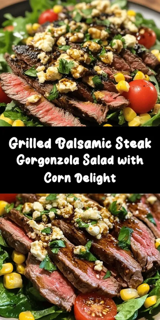 Indulge in a delightful Balsamic Steak Gorgonzola Salad with Grilled Corn that's sure to impress! This vibrant salad features tender flank steak marinated in balsamic vinegar, grilled corn, and a mix of fresh greens, topped with crumbled Gorgonzola cheese and juicy cherry tomatoes. Drizzle with a zesty homemade honey-lemon dressing for the perfect finishing touch. Ideal for a light dinner or a summer gathering, this recipe is both satisfying and refreshing!