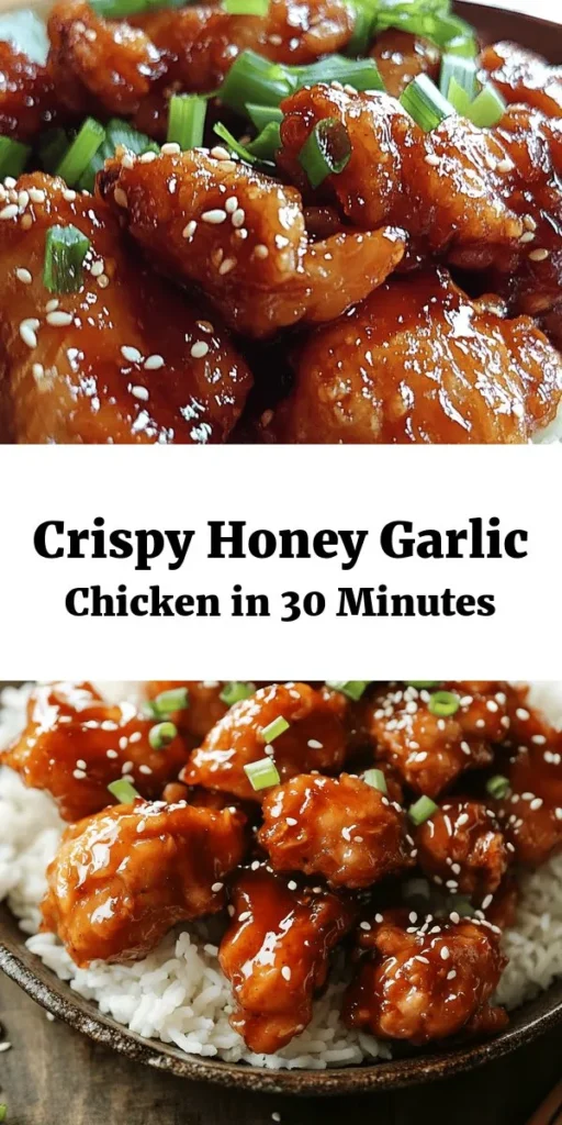 Get ready to indulge in this Crispy Chinese Honey Garlic Chicken, a perfect blend of sweet and savory flavors! This recipe features bite-sized chicken thighs coated in a crispy golden batter, sautéed with garlic, and tossed in a delicious honey sauce. It’s quick to prepare, taking only 30 minutes from start to finish, making it ideal for busy weeknights. Serve it over steamed rice or with veggies for a complete meal that everyone will love!