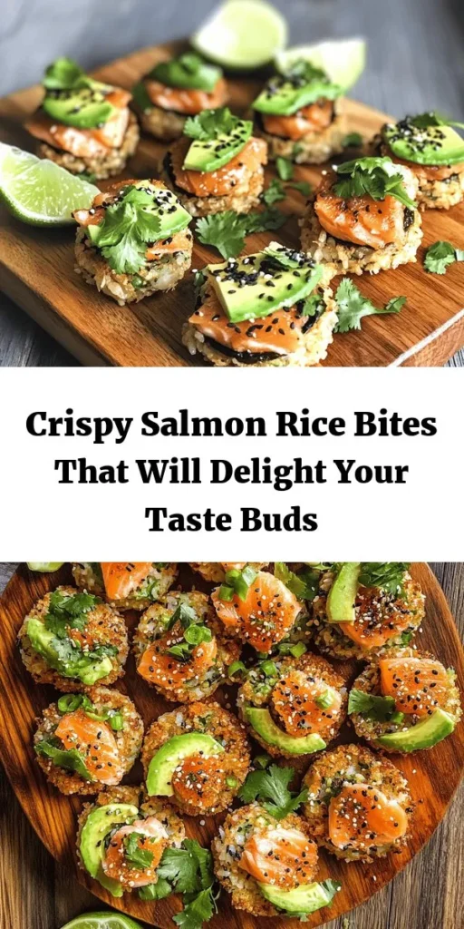 Satisfy your sushi cravings with these Crispy Salmon Rice Bites! Made with perfectly seasoned sushi rice shaped into golden fritters, topped with marinated sushi-grade salmon and creamy avocado, these bites are a delightful twist on traditional sushi. Perfect for parties or a fancy snack, add some furikake seasoning for an extra flavor burst. Serve with lime wedges for a zesty finish. Easy, delicious, and sure to impress! 🍣✨