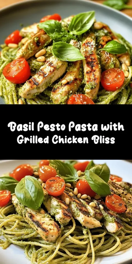 Elevate your dinner with this Basilicious Pesto Pasta with Grilled Chicken! This delicious recipe features whole wheat pasta tossed with a vibrant homemade pesto made from fresh basil, toasted pine nuts, and Parmesan cheese. Topped with juicy grilled chicken and optional garnishes of cherry tomatoes and basil, it’s a nutritious, flavor-packed meal ready in just 30 minutes. Perfect for a weeknight dinner that the whole family will love!