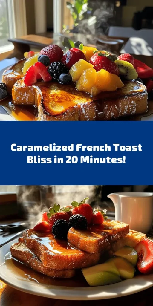 Experience breakfast bliss with this Caramelized Delight French Toast! Made with thick brioche or challah, this easy recipe features a rich egg and milk mixture infused with vanilla and cinnamon. Each slice is soaked, pan-fried in buttery brown sugar, and cooked to a golden perfection. Serve it warm, drizzled with maple syrup and topped with fresh fruit for a delightful start to your day. Perfect for brunch or a cozy morning treat!
