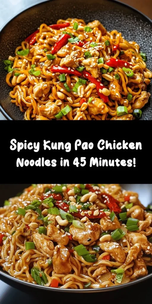 Discover the perfect blend of flavors with this Kung Pao Chicken Noodles recipe! This dish combines tender chicken, vibrant bell peppers, and crunchy peanuts, all tossed with egg noodles in a savory stir-fry sauce. It’s easy to make and ready in about 45 minutes, making it perfect for a weeknight dinner. Adjust the spice level to your liking with dried red chilies, and don’t forget to garnish with sesame seeds for that extra flair! Enjoy this deliciously satisfying meal any night of the week.