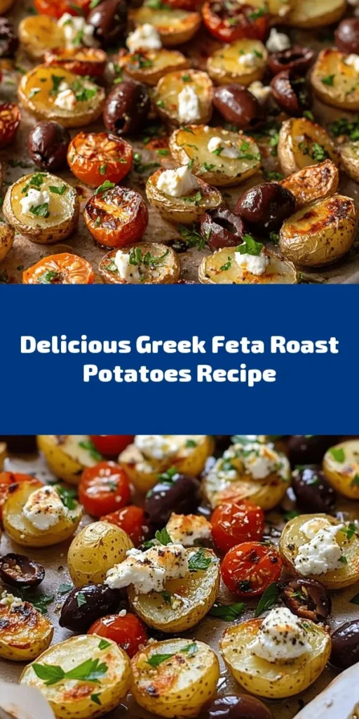 Discover the delicious taste of Greek Feta Roast Potatoes! This simple yet flavorful dish features crispy baby potatoes roasted to perfection and topped with tangy feta cheese, juicy cherry tomatoes, and savory kalamata olives. Finished with a zesty lemon drizzle and fresh parsley, it's a perfect side for any meal. Quick to prepare and ready in under an hour, this recipe is sure to impress your family and friends. Bring a taste of Greece to your table!