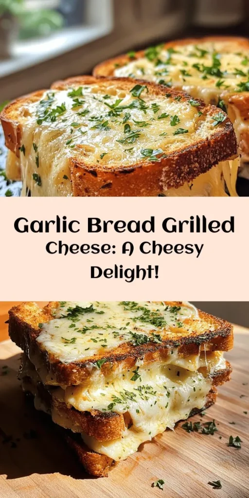 Indulge in the ultimate comfort food with this Garlic Bread Grilled Cheese Delight! Made with thick-cut Italian bread, rich garlic herb butter, and a mouthwatering combination of sharp cheddar and gooey mozzarella, this recipe is perfect for cheese lovers. Whip it up in just 20 minutes for a quick meal or snack that's sure to satisfy. Whether you’re enjoying it on a cozy night in or serving it at a gathering, this grilled cheese will be a crowd-pleaser!