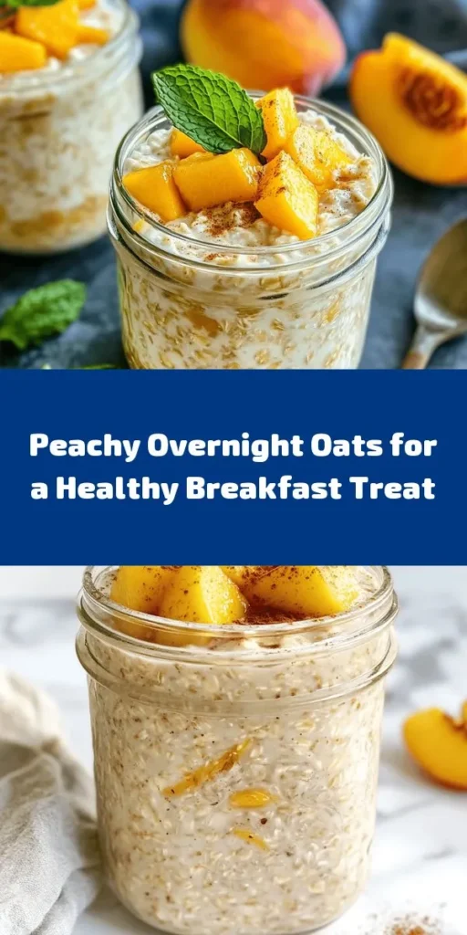 Start your day with these irresistible Healthy Overnight Oats featuring fresh peaches! This simple recipe combines rolled oats, almond milk, chia seeds, and a touch of honey for natural sweetness. Add ripe peaches and optional Greek yogurt for creaminess. Just mix, refrigerate overnight, and enjoy a delicious, nutritious breakfast ready in minutes! Top with extra peaches, cinnamon, and mint for a refreshing boost. Perfect for busy mornings!