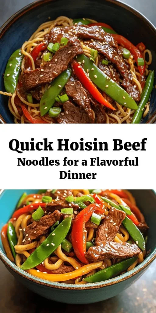 Savor the rich flavors of Hoisin Beef Noodles with this quick and delicious recipe! Featuring tender flank steak marinated in a blend of hoisin, soy, and oyster sauces, this dish comes together in just 30 minutes. Stir-fried with vibrant vegetables like bell peppers and snap peas, and tossed with egg noodles, it's a colorful and satisfying meal for any night. Perfect for those busy weeknights when you want something tasty and fulfilling. Enjoy with a sprinkle of sesame seeds for an extra touch!