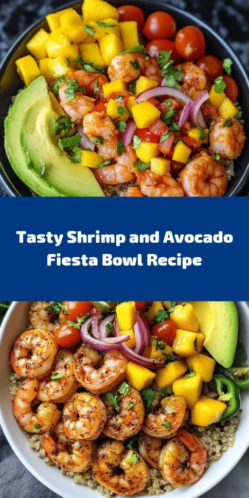 Create a delicious and colorful Shrimp and Avocado Fiesta Bowl that’s perfect for any occasion! This vibrant dish features juicy shrimp seasoned with zesty spices, topped with fresh mango salsa and a creamy lime-chili sauce. Served over a bed of quinoa or rice, it's packed with flavor and nutrients. This recipe is quick to prepare, taking only 30 minutes, making it ideal for busy weeknights or meal prep. Treat yourself to this fiesta of tastes!