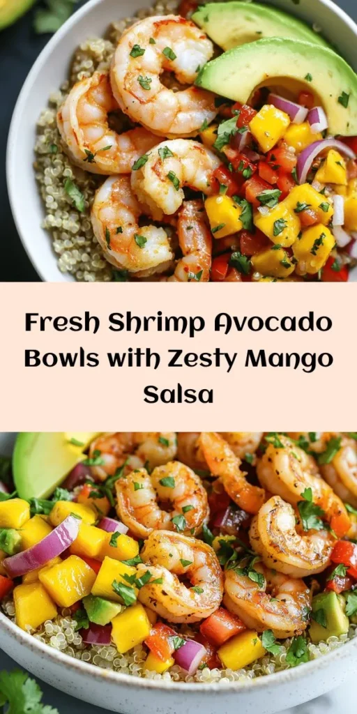 Dive into these delicious Shrimp & Avocado Bowls topped with vibrant Mango Salsa and zesty Lime-Chili Sauce! This refreshing dish combines succulent shrimp seasoned to perfection, creamy avocado, and a colorful medley of quinoa or brown rice, mango, and veggies. Perfect for a quick weeknight dinner or a healthy lunch, this easy recipe is ready in just 30 minutes. Enjoy a burst of flavors and nutrients in every bite! 🥑🍤