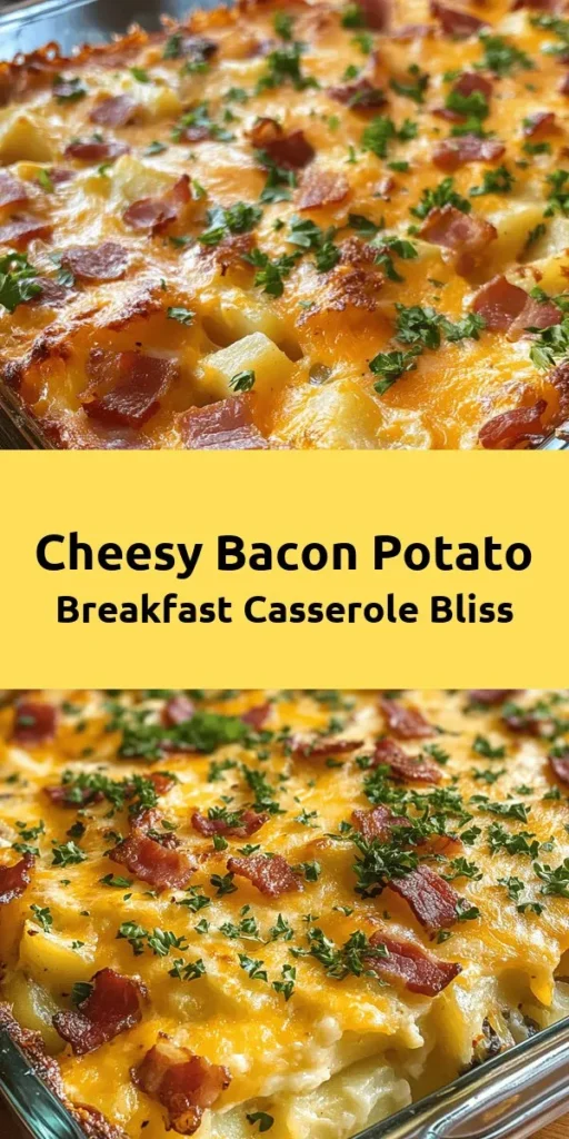 Start your day off right with this irresistible Cheesy Bacon Potato Breakfast Casserole! Packed with layers of crispy bacon, creamy cheddar and mozzarella, and tender potatoes, it's a family favorite. This easy recipe takes just about an hour to prepare, making it perfect for brunch or a cozy breakfast. Simply layer your ingredients, bake, and enjoy! Don't forget to sprinkle fresh parsley on top for a pop of color. Your mornings just got a delicious upgrade!