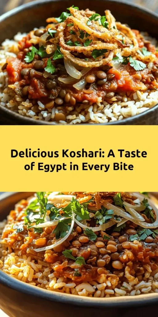 Dive into the vibrant flavors of Egypt with this delicious Koshari recipe! This hearty dish combines brown lentils, rice, elbow macaroni, and chickpeas, all topped with a rich tomato sauce and crispy fried onions. Perfect for sharing, Koshari is not only filling but also packed with spices like cumin and paprika for a taste like no other. Complete with a squeeze of fresh lemon juice, it's a warm and comforting meal that brings everyone together. Ideal for family dinners or a cozy night in!