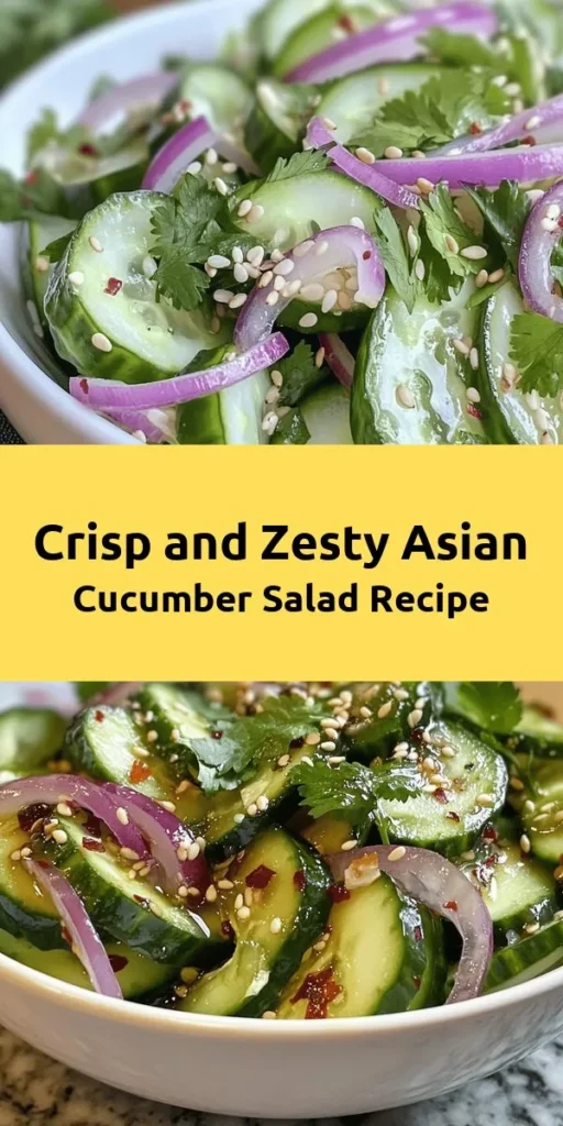 Looking for a light and refreshing side dish? Try this Asian Cucumber Salad! With crisp cucumbers, zesty red onion, and a flavorful dressing made of rice vinegar, soy sauce, and sesame oil, it’s perfect for any meal. Add a hint of sweetness with honey or maple syrup, and a kick from crushed red pepper flakes. Ready in just 25 minutes, this salad is an easy way to brighten up your dinner table. Don’t forget to top it off with sesame seeds and fresh herbs!