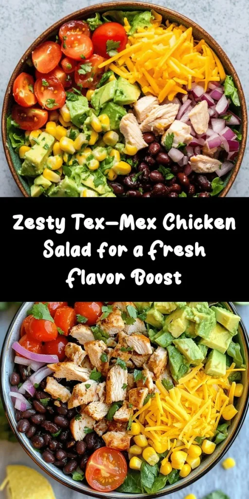 Looking for a fresh and flavorful meal? Try this Zesty Tex-Mex Chopped Chicken Salad! Packed with diced chicken, juicy cherry tomatoes, black beans, corn, and creamy avocado, this salad is the perfect combo of nutrition and taste. Toss everything together with a zesty lime dressing for a burst of flavor. Great as a main dish or side, it’s quick to prep and ideal for any occasion. Enjoy a delicious slice of Tex-Mex right at your table!