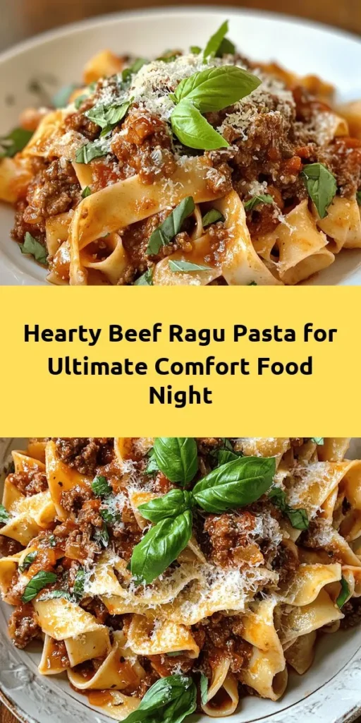 Savor the rich flavors of homemade Beef Ragu Pasta with this simple recipe! Start by sautéing fresh veggies and combining them with ground beef for a hearty sauce. Add in crushed tomatoes, herbs, and a splash of red wine for depth. Mix in your favorite pasta until perfectly coated, then serve topped with fresh basil and grated Parmesan. Perfect for family dinners or any occasion, this dish is sure to delight everyone at the table!