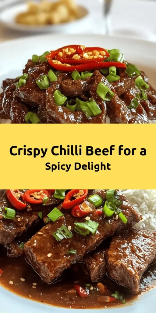 Indulge in this Crispy Chilli Beef Delight, a mouthwatering dish that's perfect for dinner! With tender beef coated in a crunchy batter, it's fried to perfection and tossed in a zesty sauce made with fresh chillies. Quick to prepare and ready in just 30 minutes, this recipe serves 4 and is perfect alongside steamed rice or noodles. Garnish with green onions for a fresh touch. Spice up your meal with this deliciously addictive recipe!