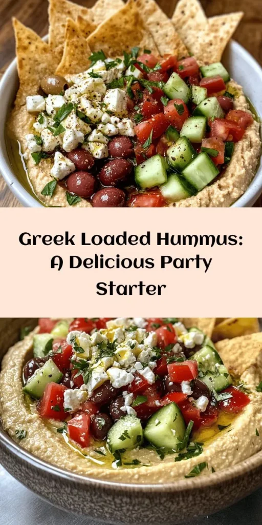 Elevate your snacking experience with this Greek Style Loaded Hummus! Ready in just 15 minutes, this vibrant dish combines creamy chickpeas, tahini, and zesty ingredients like lemon and garlic. Topped with fresh cucumber, juicy tomatoes, kalamata olives, and crumbled feta, it’s perfect for sharing. Serve with pita chips or veggie sticks for a delicious appetizer that’s sure to impress. Fresh, flavorful, and oh-so-simple!