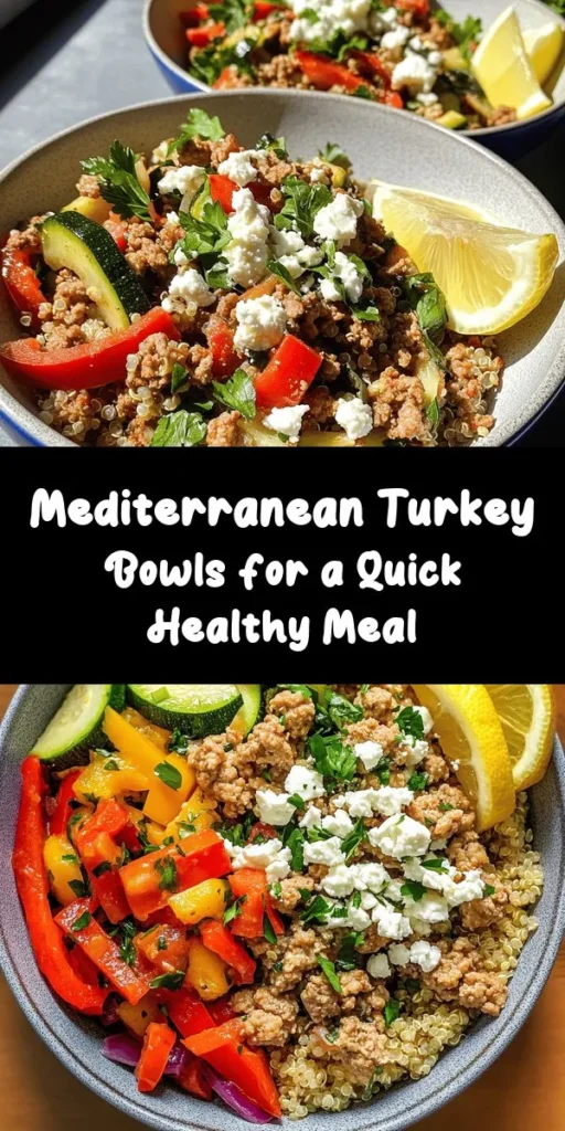 Discover a delicious and healthy meal with these Savory Mediterranean Ground Turkey Bowls! This quick recipe features lean ground turkey sautéed with vibrant veggies like red bell peppers and zucchini, infused with aromatic spices. Packed with nourishing chickpeas and topped with crumbled feta and fresh parsley, these bowls are perfect for a wholesome dinner. Serve over quinoa or rice, and don’t forget the lemon squeeze for an extra zing! Enjoy a taste of the Mediterranean!