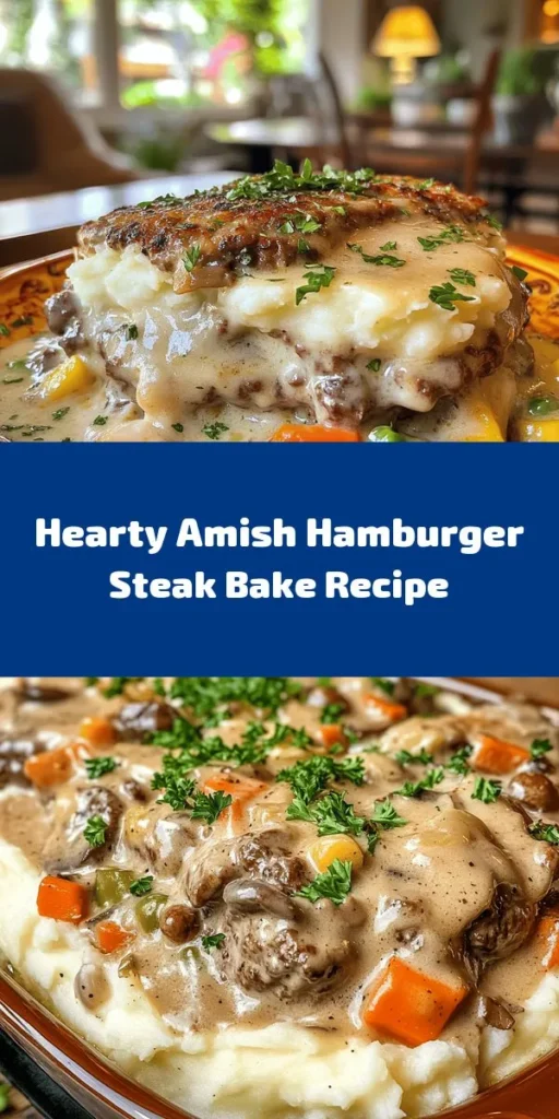 Satisfy your family with this delicious Amish Hamburger Steak Bake! Made with ground beef, rich cream of mushroom soup, and topped with fluffy mashed potatoes, this hearty dish is perfect for any dinner table. It's easy to prepare with simple ingredients like garlic, onion, and mixed veggies, all baked to golden perfection. Comfort food at its finest, this recipe will warm your heart and fill your belly. Try it tonight for a cozy meal!